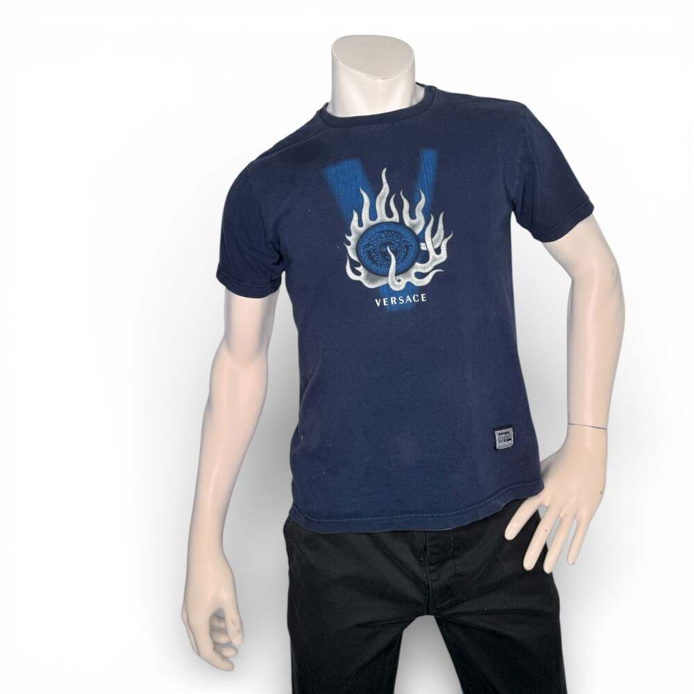 Vintage Versace Jeans Couture Medusa Flame Logo Navy Blue T-Shirt